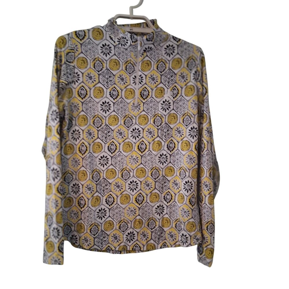 Ibkul 1/4 zip top womens Small white yellow UPF 50+ quick dry athletic